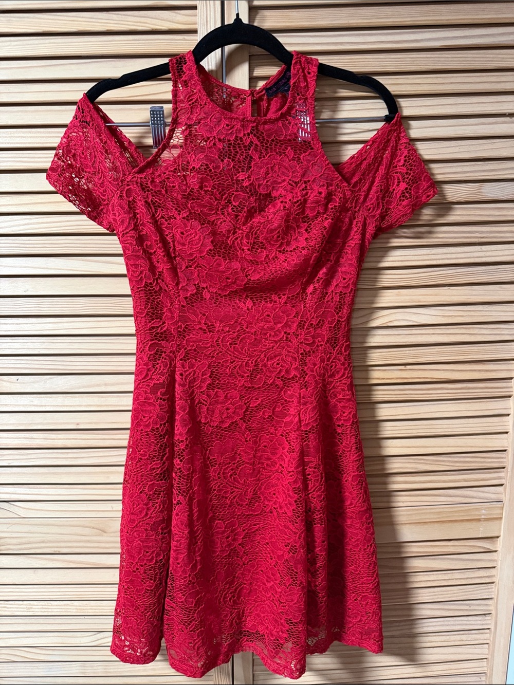 Material Girl Red Lace Cold-Shoulder Skater Dress